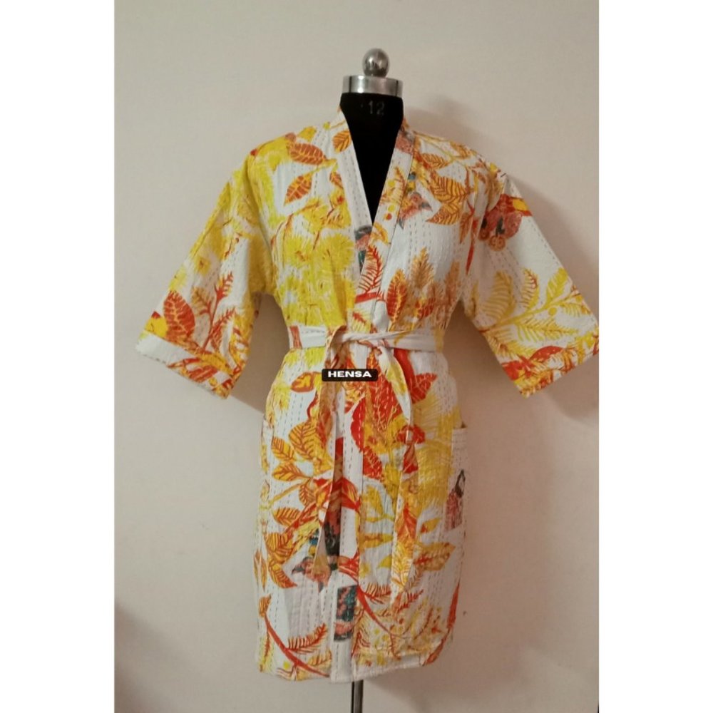 Printed Kantha Kimono, Cotton Kantha Robe, Gift For Her